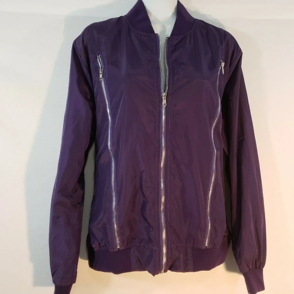 Zeagoo Womens Satin‎ Jacket Short Bomber Purple Sil